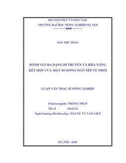 Đánh giá đa dạng di truyền và khả năng kết hợp của một số dòng ngô nếp tự phối