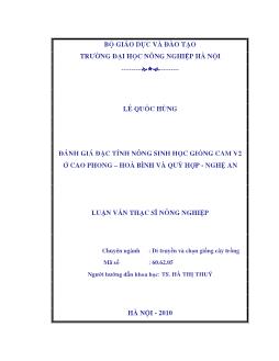 Đánh giá đặc tính nông sinh học giống cam V2 ở Cao Phong - Hoà Bình và Quỳ Hợp - Nghệ An
