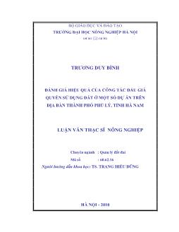 Đánh giá hiệu quả của công tác đấu giá quyền sử dụng đất ở một số dự án trên địa bàn thành phố Phủ Lý, tỉnh Hà Nam