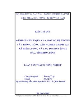 Đánh giá hiệu quả của một số hệ thống cây trồng Nông Lâm nghiệp chính tại Xã Hiền Lương và Cao Sơn Huyện Đà Bắc, Tỉnh Thanh Hoá