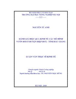 Đánh giá hiệu quả kinh tế các mô hình vườn đồi ở Huyện Hiệp Hoà-Tỉnh Bắc Giang