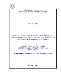 Đánh giá hiệu quả kinh tế nuôi cá rô phi dòng novit 4 (Norwegian - Vietnamese Tilapia, 2004) ở các nông hộ nuôi thử nghiệm tại tỉnh Hải Dương và Nghệ An