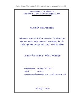 Đánh giá hiệu quả sử dụng đất của nông hộ sau khi thực hiện giao đất ổn định lâu dài trên địa bàn Huyện Đức Thọ-Tỉnh Hà Tĩnh