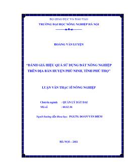 Đánh giá hiệu quả sử dụng đất nông nghiệp trên địa bàn huyện Phù Ninh, tỉnh Phú Thọ
