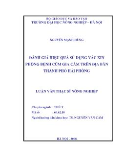 Đánh giá hiệu quả sử dụng Vắc Xin (Vaccine) phòng bệnh cúm gia cầm trên địa bàn thành phố Hải Dương