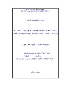 Đánh giá hiệu quả và định hướng sử dụng đất nông nghiệp Huyện Ninh Giang-Tỉnh Hải Dương