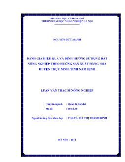 Đánh giá hiệu quả và định hướng sử dụng đất nông nghiệp theo hướng sản xuất hàng hóa huyện Trực Ninh, tỉnh Nam Định