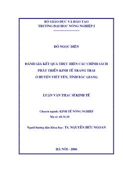 Đánh giá kết quả thực hiện các chính sách phát triển kinh tế trang trại ở huyện Việt Yên, tỉnh Bắc Giang