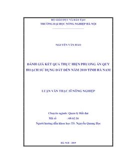 Đánh giá kết quả thực hiện phương án quy hoạch sử dụng đất đến năm 2010 Tỉnh Hà Nam