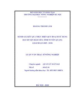 Đánh giá kết quả thực hiện quy hoạch sử dụng đất Huyện Hàm Yên, Tỉnh Tuyên Quang Giai đoạn 2005-2010