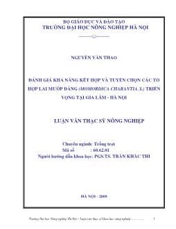 Đánh giá khả năng kết hợp và tuyển chọn các tổ hợp lai mướp đắng (Momordica Charantia.L.) triển vọng tại Gia Lâm-Hà Nội