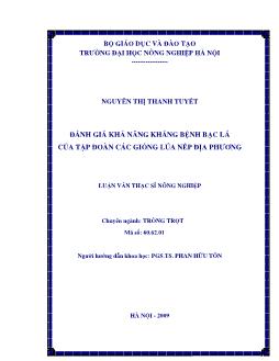 Đánh giá khả năng kháng bệnh bạc lá của tập đoàn các giống lúa nếp địa phương