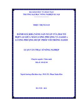 Đánh giá khả năng sản xuất của hai tổ hợp lai giữa mái lương phượng và SASSO x lương phượng được phối với trống SASSO