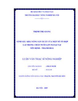 Đánh giá khả năng sản xuất của một số tổ hợp lai trong chăn nuôi lợn ngoại tại Yên Định-Thanh Hoá