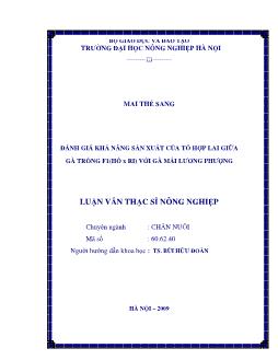 Đánh giá khả năng sản xuất của tổ hợp lai giữa gà trống F1(Hồ x Ri) với gà mái Lương Phượng