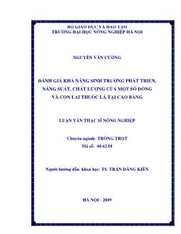 Đánh giá khả năng sinh trưởng phát triển, năng suất, chất lượng của một số dòng và con lai thuốc lá tại Cao Bằng