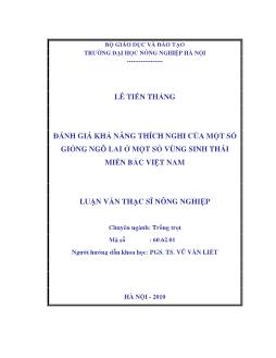 Đánh giá khả năng thích nghi của một số giống ngô lai ở một số vùng sinh thái miền Bắc Việt Nam