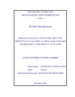 Đánh giá năng suất, chất lượng, khả năng thích ứng của các giống cà chua lai quả nhỏ mới với điều kiện vụ thu đông và vụ xuân hè