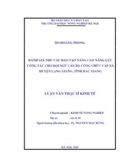 Đánh giá nhu cầu đào tạo nâng cao năng lực công tác cho đội ngũ cán bộ công chức cấp xã huyện Lạng Giang, Tỉnh Bắc Giang