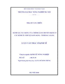 Đánh giá tác động của chính sách chuyển dịch cơ cấu kinh tế ở huyện Sơn Động - Tỉnh Bắc Giang