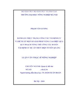 Đánh giá thực trạng công tác tái định cư và đề xuất một số giải pháp nâng cao hiệu quả quy hoạch tổng thể công tác di dân tái định cư dự án thuỷ điện Tuyên Quang
