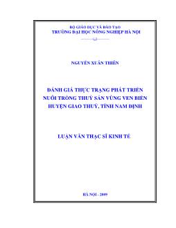 Đánh giá thực trạng phát triển nuôi trồng thuỷ sản vùng ven biển huyện Giao Thuỷ tỉnh Nam Định