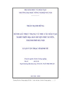 Đánh giá thực trạnh và nhu cầu đào tạo nghề trên địa bàn huyện Phú Xuyên, thành phố Hà Nội