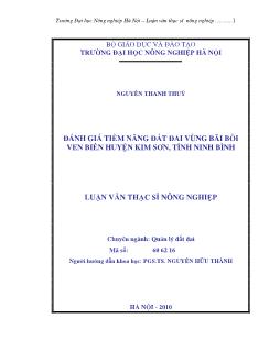 Đánh giá tiềm năng đất đai vùng bãi bồi ven biển Huyện Kin Sơn, Tỉnh Ninh Bình