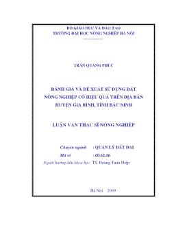 Đánh giá và đề xuất sử dụng đất nông nghiệp có hiệu quả trên địa bàn huyện Gia Bình tỉnh Bắc Ninh