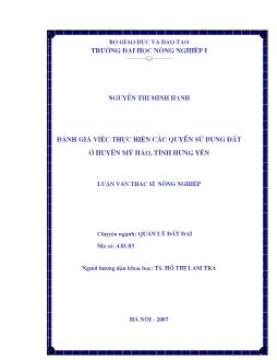 Đánh giá việc thực hiện các quyền sử dụng đất ở huyện Mỹ Hào,Tỉnh Hưng Yên