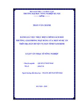 Đánh giá việc thực hiện chính sách bồi thường, giải phóng mặt bằng của một số dự án trên địa bàn huyện Vụ Bản tỉnh Nam Định
