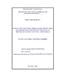 Đánh giá việc thực hiện chính sách bồi thường thiệt hại khi Nhà nước thu hồi đất ở một số dự án trên địa bàn Huyện Con Cuông Tỉnh Nghệ An