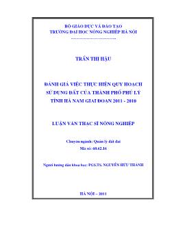 Đánh giá việc thực hiện quy hoạch sử dụng đất của thành phố Phủ Lý tỉnh Hà Nam giai đoạn 2001 - 2010