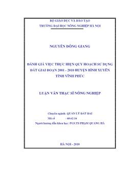 Đánh giá việc thực hiện quy hoạch sử dụng đất giai đoạn 2001-2010 Huyện Bình Xuyên Tỉnh Vĩnh Phúc