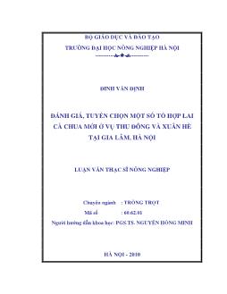 Đánh giá,tuyển chọn một số tổ hợp lai cà chua mới ở vụ Thu Đông và Xuân Hè tại Gia Lâm-Hà Nội