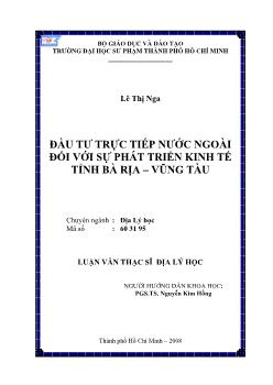 Đầu tư trực tiếp nước ngoài đối với sự phát triển kinh tế tỉnh Bà Rịa - Vũng Tàu
