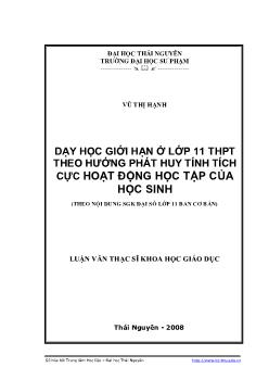 Dạy học giới hạn ở lớp 11 Trung học phổ thông (THPT) theo hướng phát huy tính tích cực hoạt động học tập của học sinh
