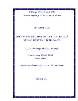 Điều tra đặc điểm sinh học của cây Chè Shan núi cao tự nhiên ở tỉnh Lào cai