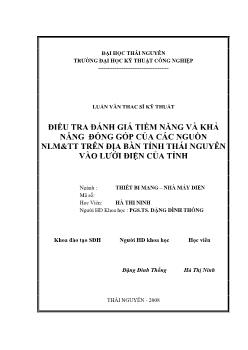 Điều tra đánh giá tiềm năng và khả năng đóng góp của các nguồn NLM&TT trên địa bàn tỉnh Thái Nguyên vào lưới điện của tỉnh
