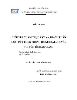 Điều tra thảm thực vật và thành phần loài của rừng phòng hộ núi dài - Huyện tri tôn tỉnh An Giang