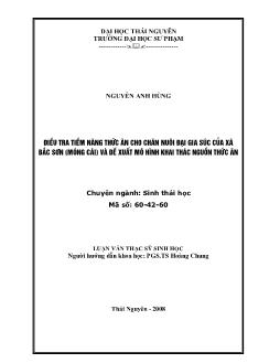 Điều tra tiềm năng thức ăn cho chăn nuôi đại gia súc của xã Bác Sơn (Móng Cái) và đề xuất mô hình khai thác nguồn thức ăn