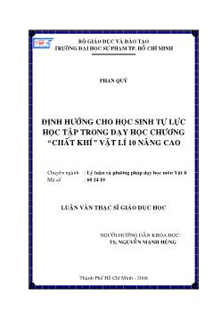 Định hướng cho học sinh tự lực học tập trong dạy học chương Chất khí Vật lí 10 nâng cao