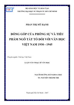 Đóng góp của phóng sự và tiểu phẩm Ngô Tất Tố đối với Văn học Việt Nam