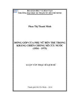 Đóng góp của phụ nữ Bến Tre trong kháng chiến chống Mĩ cứu nước (1954 - 1975)