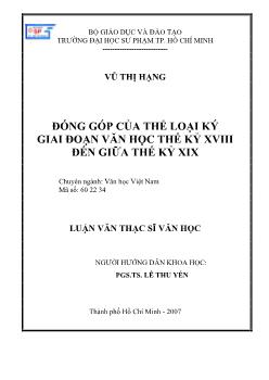 Đóng góp của thể loại ký giai đoạn văn học thế kỷ XVIII đến giữa thế kỹ XIX