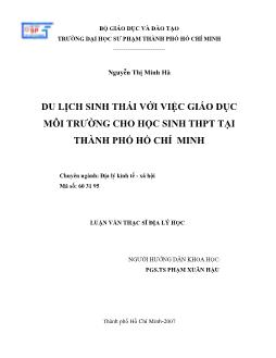 Du lịch sinh thái với việc giáo dục môi trường cho học sinh Trung học phổ thông (THPT) tại TP.HCM