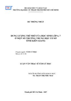 Dung lượng trí nhớ của học sinh lớp 6, 7 ở một số trường trung học cơ sở tỉnh Kiên Giang
