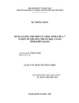 Dung lượng trí nhớ của HS lớp 6,7 ở một số trường trung học cơ sở tỉnh Kiên Giang