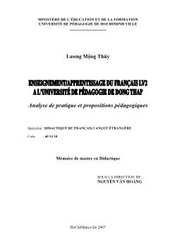 ENSEIGNEMENT/APPRENTISSAGE DU FRANÇAIS LV2 A L `UNIVERSITÉ DE PÉDAGOGIE DE DONG THAP