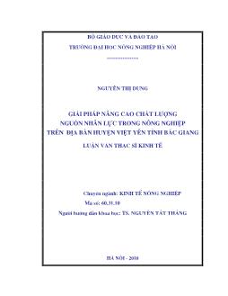 Giải pháp nâng cao chất lượng nguồn nhân lực trong nông nghiệp trên địa bàn Huyện Việt Yên Tỉnh Bắc Giang
